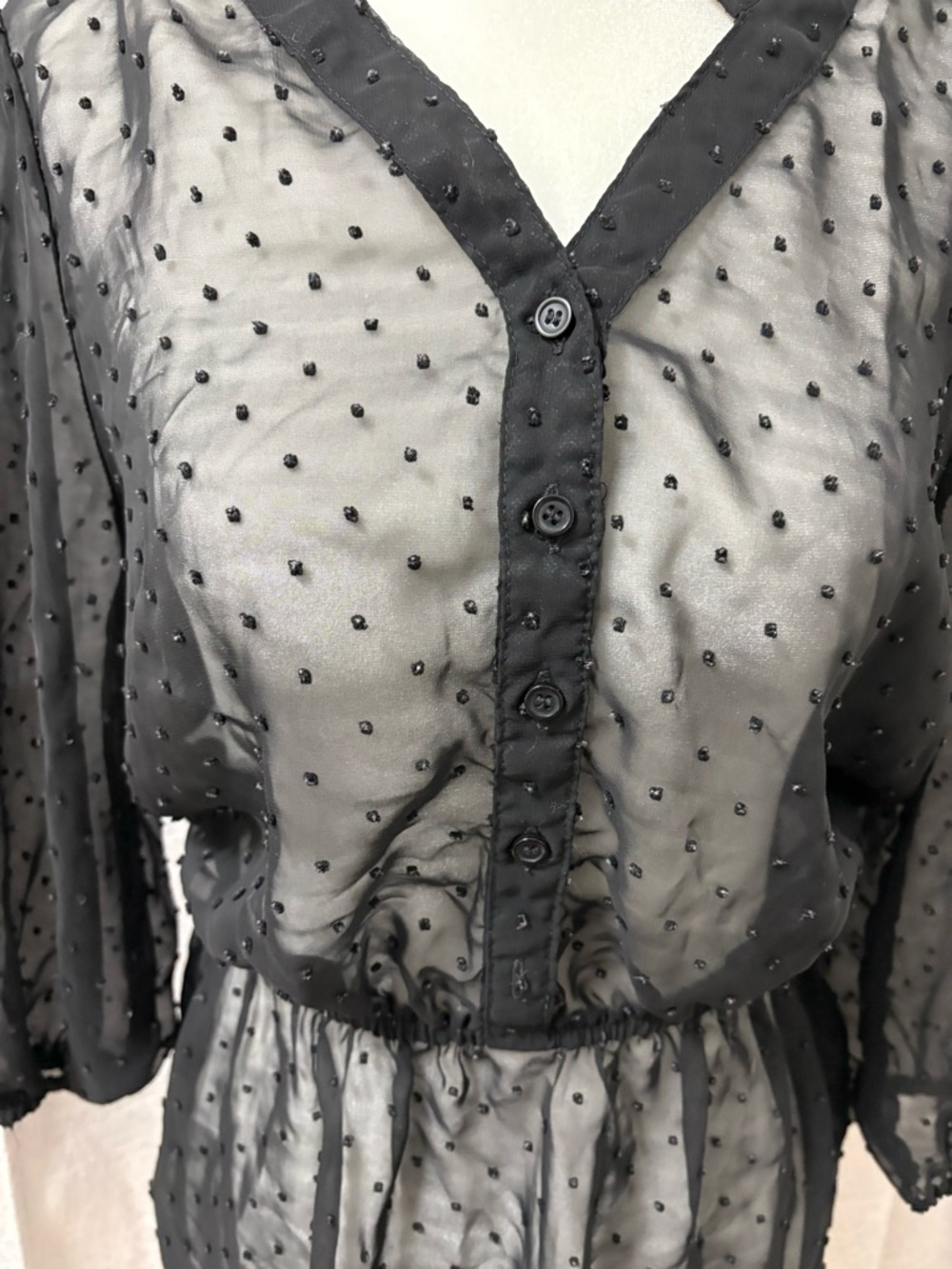 Mossimo Supply Co. Women’s Sheer Black Swiss Dot Cinched Waist Blouse Top Medium - Picture 2 of 5